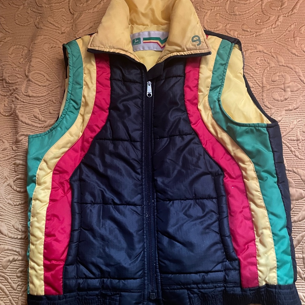Vintage 70s John Deere Colourful Puffer Vest with Stripes